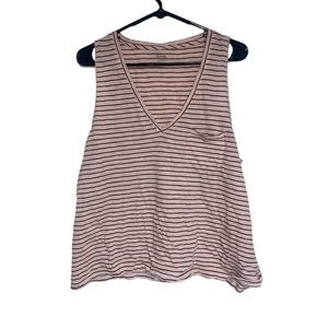 Madewell Whisper Cotton V-Neck Pocket Tank in Greywood Stripe (XXL)